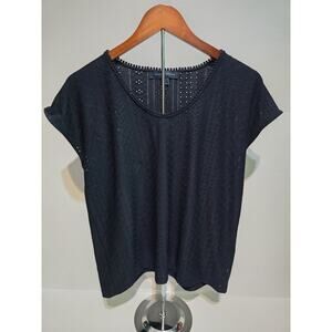 Tommy Hilfiger Women's Eyelet Lace Knit Top Size M Black Short Sleeve...